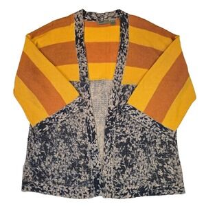 Maple Anthropologie Shawl Floral & Stripe Knit Cardigan Sweater SZ L Yellow Blue